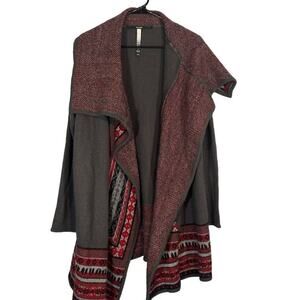 Kensie Brown Multicolor Boho Waterfall Draped Front Knit Cardigan Women Sz M/L
